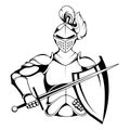 Knight Mascot Graphic, knight warrior in armor and with a sword in his hand, Royalty Free Stock Photo